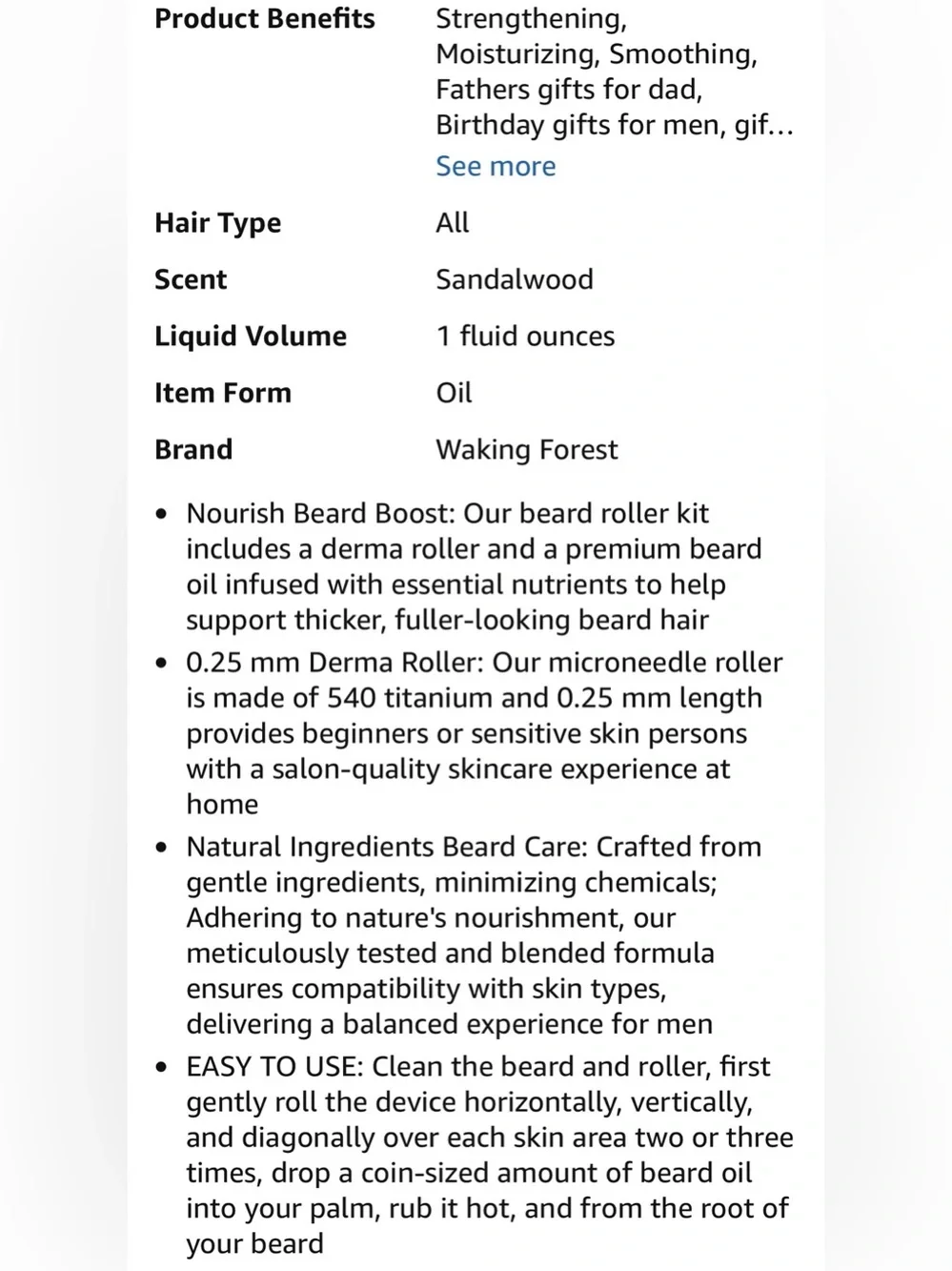 Waking Forrst Beard Care Set for Men Roller & Oil Sealed NWT